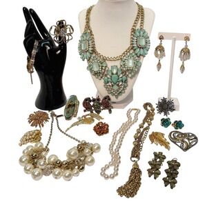Chunky Statement Necklace Brooch Earrings Ring Jewelry Lot Costume‎